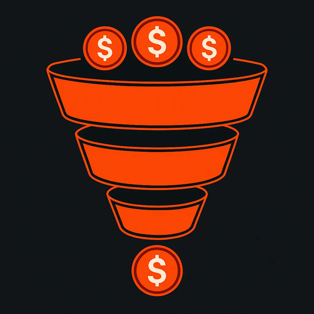 Revenue funnel with cash icons